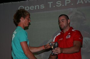 Justin Poore presents award to opens players of the year 