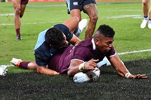 Queensland 2 try hero Fanitesi Niu dives in for a great Try v NSW in the 2019 Under 18s SOO 