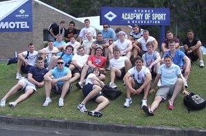 St. Helen's u17's Academy players releax at the NSWRL Academy at Narrabeen