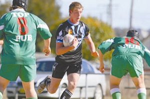 Dan Roberts returns the ball against Dunedoo earlier this month. Photo: David Donovan CP