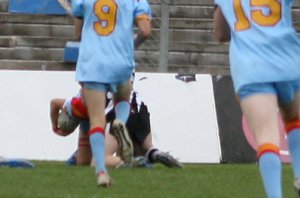 De La Salle winger Andrew Montgomery gets his 2nd try in the Grand Final ( Photo : Steve Montgomery / OurFootyTeam.com) 