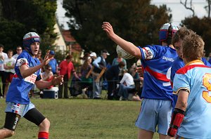 The footy flies out to Harry 