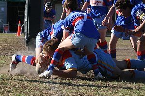 TRY TIME De La forward big Zac Weddersweiller crashes thru' to open his teams account 