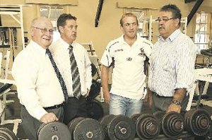 NSWCRL chairman Warren Kimberley, Central Coast Rugby League general manager Scott Wyatt, Central Coast Storm's Jamie Feeney and NSWCRL chief executive officer Terry Quinn.- Picture by Phillip Hearne