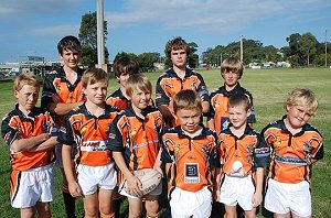 Bay Tigers Junior Rugby League Players wearing their new uniforms for their first competition match on Saturday