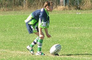 Blue Haven Raiders player gets ready o kick off 