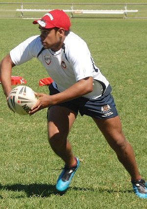 Jaden Clarke taking part in the Dragons coaching clinic yesterday in Dubbo