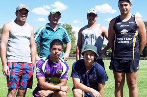 Aaron Goodsell, Joe Gunn, Declan? Caldwell and Matt Park with under 18s coaches Adam Hall and Ben Gunn (both standing centre).