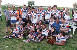 Parkes Under 16 Junior Rugby League team celebrate their 2008 Grand Final win