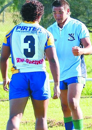 Dunghutti Broncos junior Ray Marshall faces up to a Parramatta player