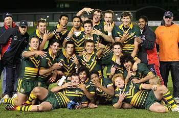 Ben Jones celebrates with his AIS team mates in England 