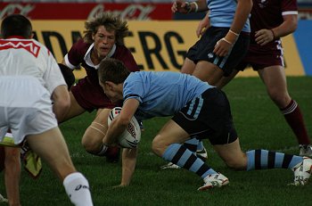 Nathan Gardner attacks the Queensland defence  - nsw vs qld u17's