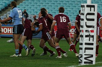 Adam Reynolds get smashed by the Queensland defence - nsw vs qld u17's