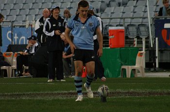 Nathan Gardner lines up the conversion for the Blues  - nsw u  17's vs qld u17's