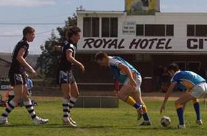 Judd Sherratt and Ben Downey control the ruck in defence.