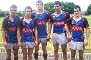 Blake Hewitt, Sam Langford, Kyle Richens, Jordan McLean and Nick Langford after the Murrumbidgee Bulls’ 26-18 victory over Newcastle on Saturday.