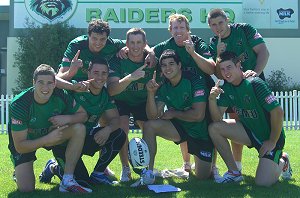 Winners of the Raiders Victor the Viking Cup for the best pre-season team Back (L-R): Dane Tilse, Josh McCrone, Alan Tongue, Brad Cross. Front (L-R): Joel Thompson, Bronson Harrison, Sam Huihahau and Andrew Edwards.