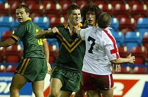 Joel Thompson saying g'day to a Welsh player during a schoolboys game in '06 (Photo : ourfooty media)