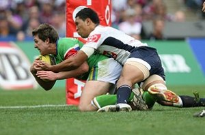 Jarrad Kennedy scores the try which sealed victory and the first-ever Toyota Cup for Canberra Raiders at ANZ Stadium on Sunday. PHOTO: Andrew Sheargold