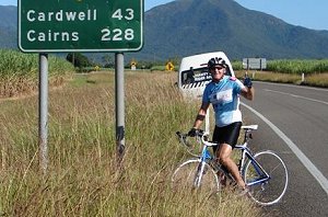 Gold Coast identity George Doniger has riden his pushie for 18 days & riden 1,700 kms, not bad for an old bloke of 68