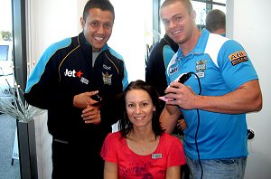 Scott Prince & Luke O'Dwyer shave Kristy Prince www.worldsgreatestshave.com