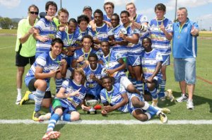 Cairns Brothers under-16s show off their North Queensland Cowboys Cup after beating the Leprechauns.