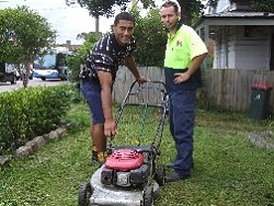 Noa Fotu with employer Daniel Buckley.