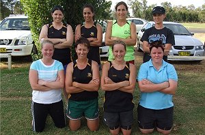 Rhinos Sheilas team at Crescent head on the weekend after their sevens tournament success: (back) Christine Dowler, Marisha Blanco, Rebecca Trethowan, Sarah Baldwin, (front) Gemma Farquhar, Stacey Hando, Renee Black and Amanda Higgs.