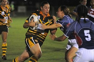 Stephanie Hancock charges the French defence on her way to one of her four tries in the 60 to nil romp on November 6. Photo: Cade Mooney/179325 