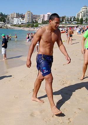 Israel Folau at Coogee Beach. Photo: Steve Christo