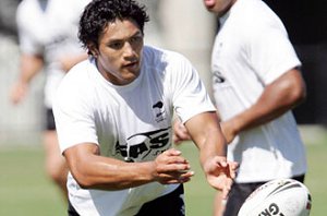 Jerome Ropati scored three tries in his side's thrashing of Tonga. / News Limited picture