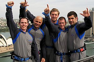 Scottish RugbyLeague boys on top of Sydney Harbour Bridge