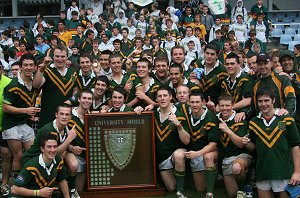 Farrer M. Ag High School celebrate winning the NSWCHS University Shield with their fans at Cronulla's Shark Park (Photo : ourfootymedia)