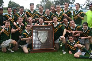 Farrer M. Ag High School celebrate winning their 3rd NSWCHS University Shield, this one @ Cronulla's Shark Park (Photo : ourfootymedia)