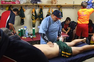 In the sheds before the game 