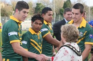 Joel Thompson & Chris Sandow to the Mayor before the Aussies Schoolboys Test match vs Wales Dec '06 (Photo's : ourfooty media) 