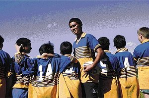 Koki Wu, aged 12, with Canley Heights Primary School team-mates, before leaving for Darwin last Saturday to represent NSW in the under-12s team. Picture: Gene Ramirez