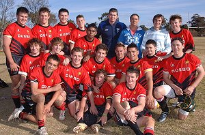 Andrew Ryan Country Cup open champions Dubbo College Senior Campus with NRL star Andrew Ryan after the school’s win at Apex Oval yesterday.