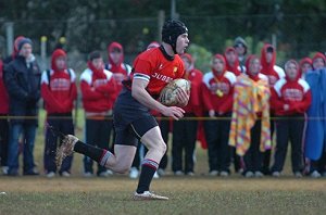 Charlie Runciman runs into the clear in Dubbo College Senior Campus’ 62-10 demolition of Orange High School in the rugby league during the Astley Cup tie at Orange last week.