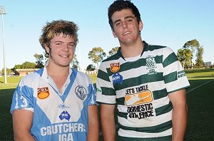 Jordan Hay (right) was selected in the New South Wales Combined High School Opens rugby league side. Hay pictured with Matt Langby. 