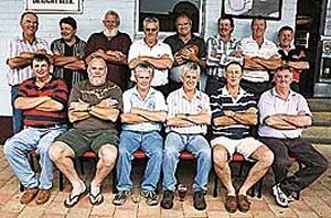 Warialda High School’s open rugby league side from 1972 36 years on (back from left) Robert Coote, Malcolm McInnes, Les Cleal, Alan Mitchell, Chris Kent, Gavin Jackson, Claude McClymont, Stephen Moore (front from left) Robert Cross, Noel Cleal, David Galvin, Michel Galvin, Bruce Withers, Steve Quinell.