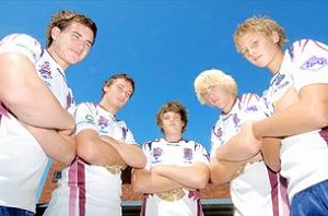 Ian Read, Corben Duffy, Clinton Hewitt, James Wylie and Mitch Petersen are part of the Mackay High tour group for England.