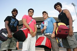 BIG GAME: All Blacks under-16 rugby league stars Dawson Mau (left), Lynden Law, Zac Moss and Aaron Fairweather have their bags