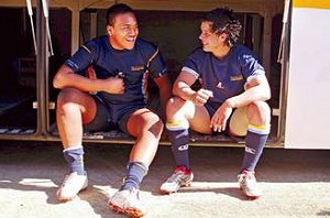 Frazer Masinamua and Gus Jasmin of Westfields Sports High School have dreams of playing in NRL. Photo: Steve Christo